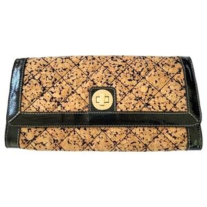 Sondra Roberts SR2 Cork & Black Velvet Envelope Turn Lock Clutch Purse